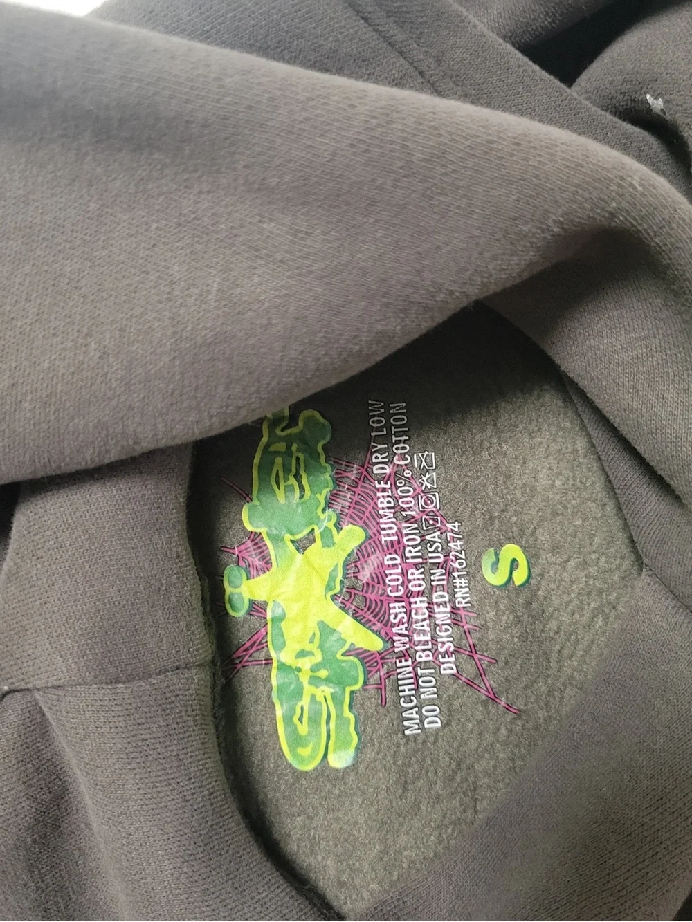 Kids Gray Hoodie with Neon Green Spider Web Graphic